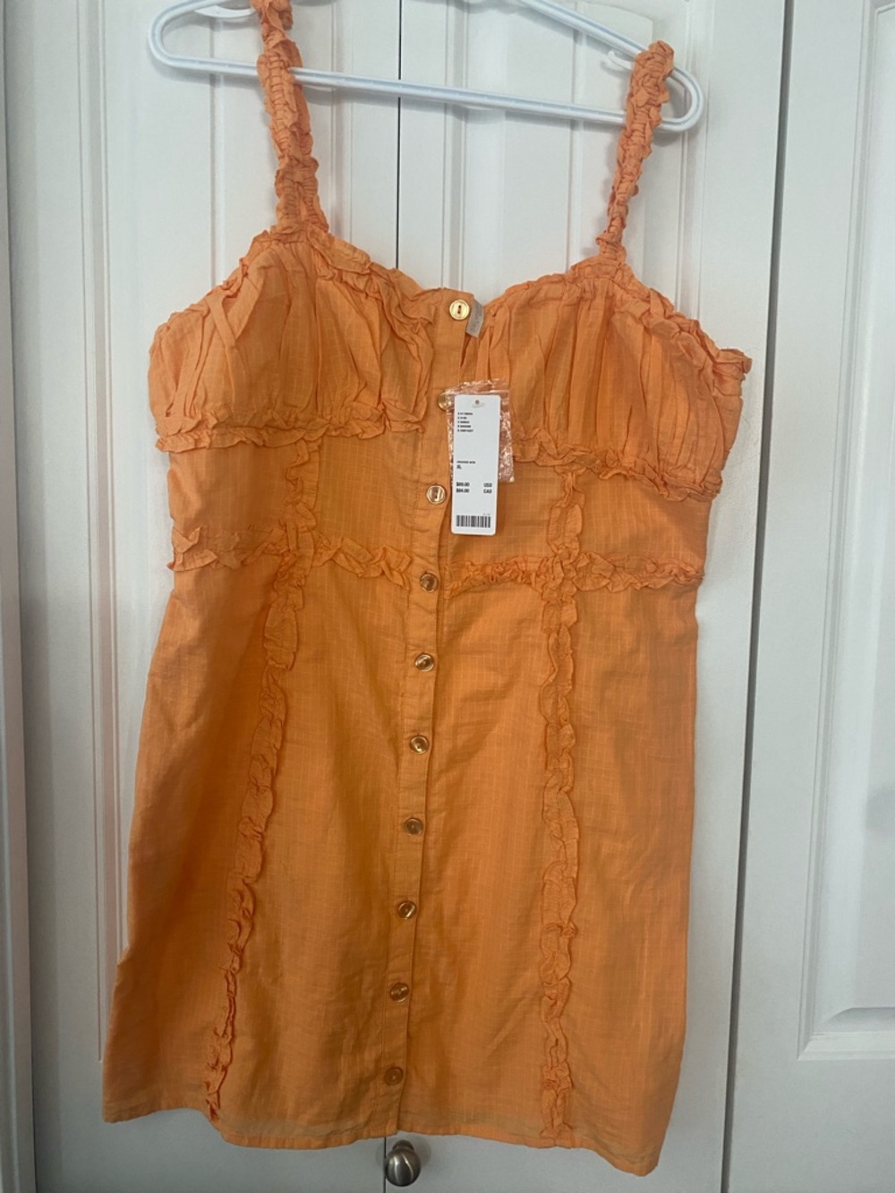 Orange Ruffle Button-Front Sundress